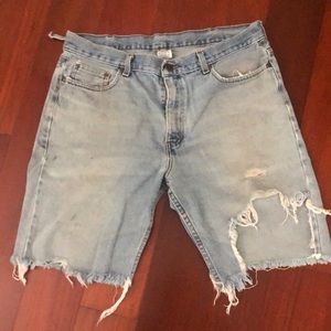 Mens Faded Glory Blue Jeans NOW Cutoff Jean Shorts Naturally Distressed Waist 36